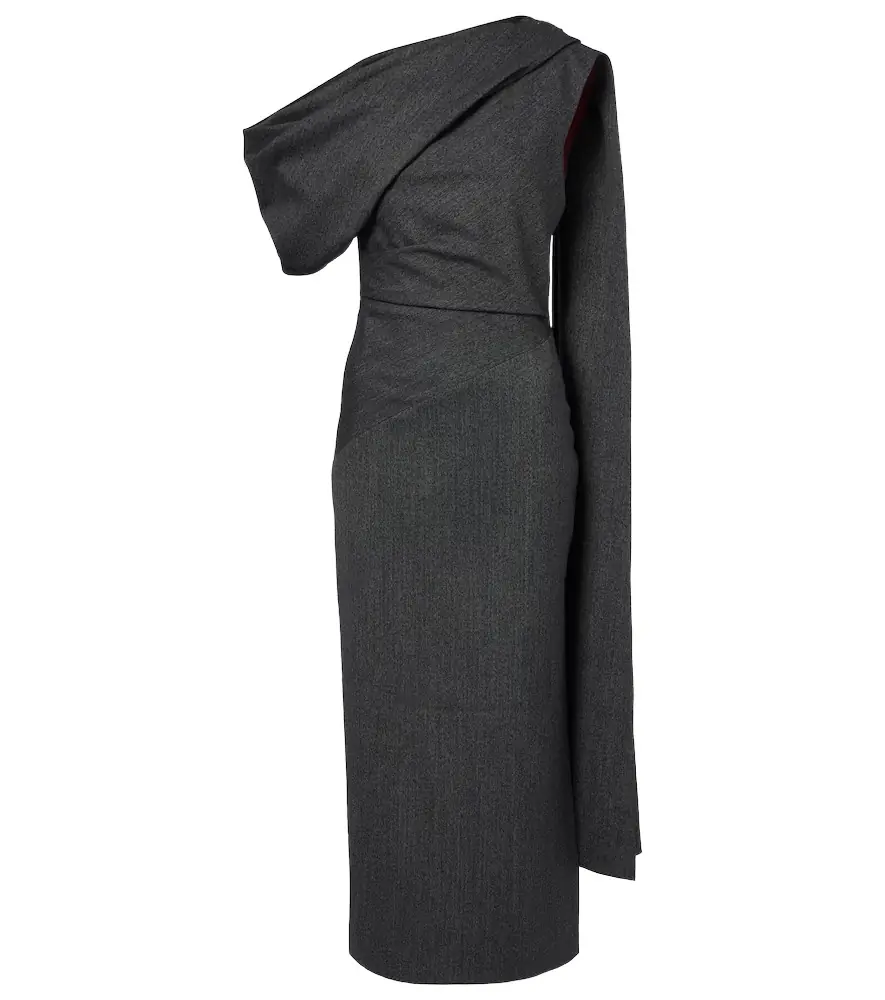 Roksanda Maite herringbone draped midi dress | Image 1 Roksanda Maite herringbone draped midi dress | Image 1