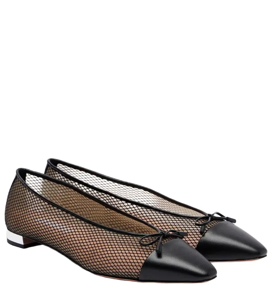 Aquazzura Gioia mesh and leather ballet flats