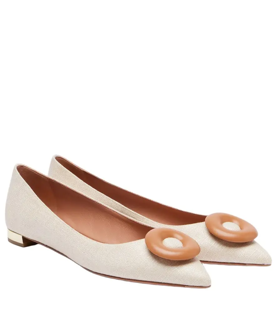 Aquazzura Hoop leather-trimmed ballet flats