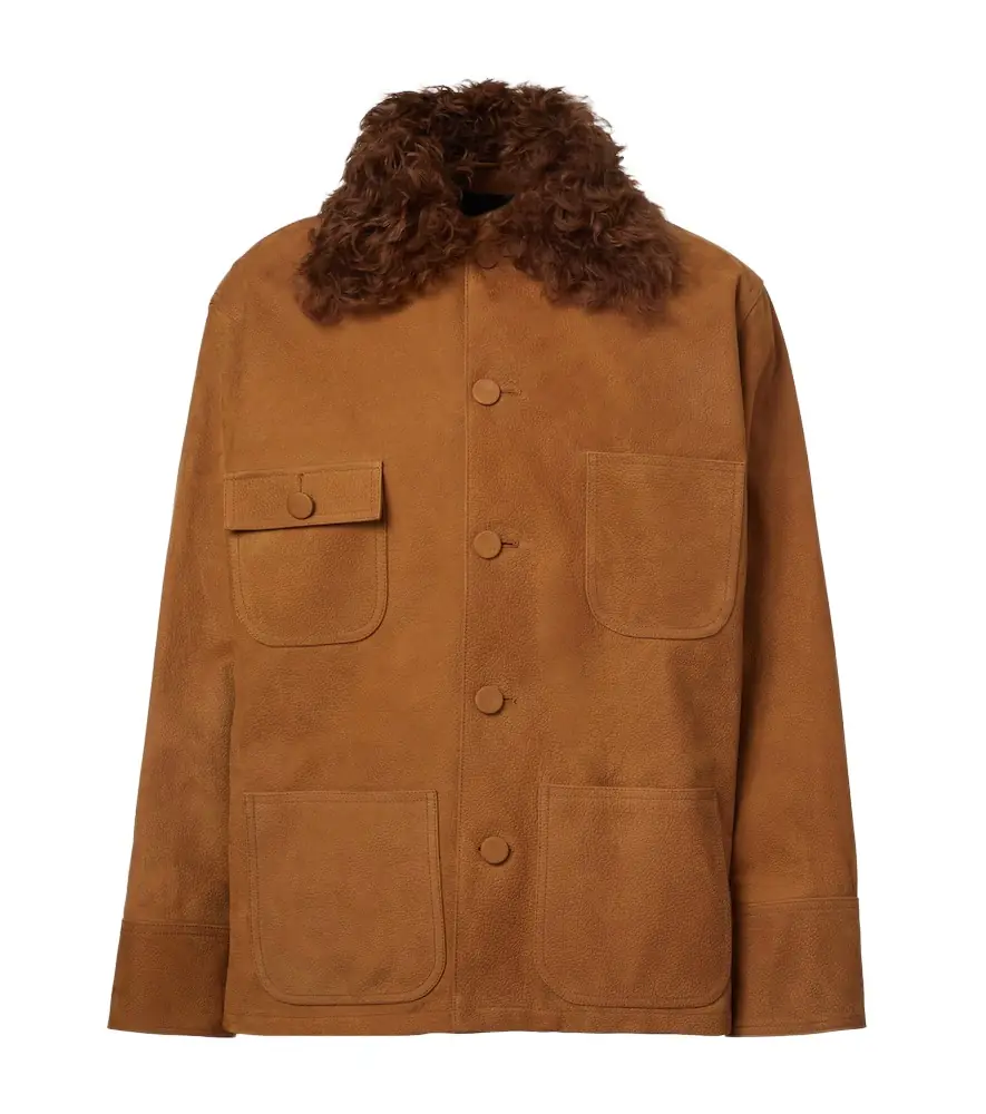 Plan C Shearling-trimmed suede field jacket