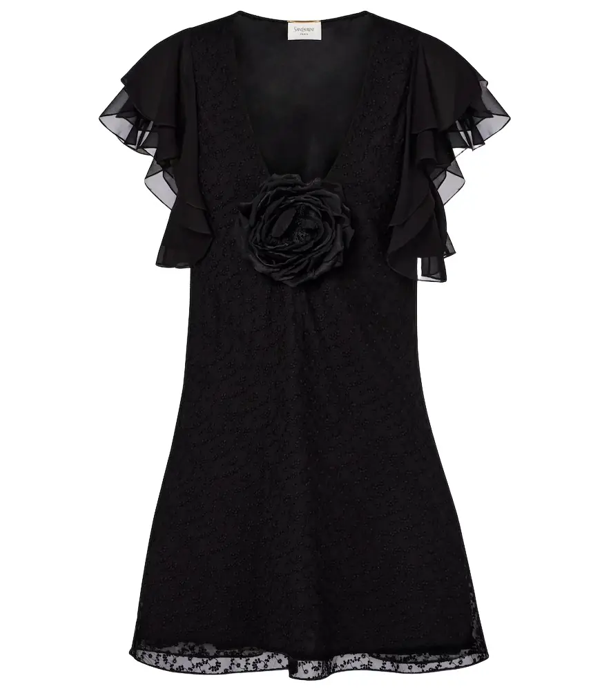 Saint Laurent Floral-appliqué embroidered minidress | Image 1 Saint Laurent Floral-appliqué embroidered minidress | Image 1