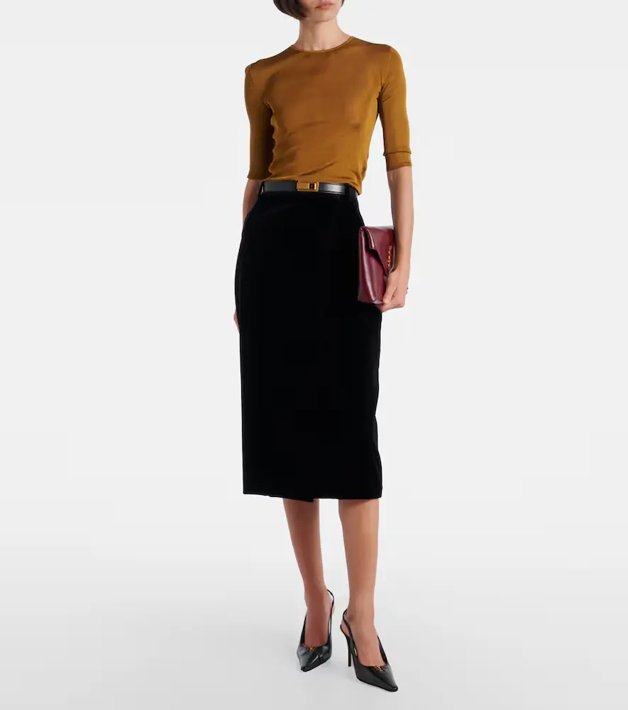 Saint Laurent Cotton velvet pencil skirt | Thumbnail 3 Saint Laurent Cotton velvet pencil skirt | Thumbnail 3