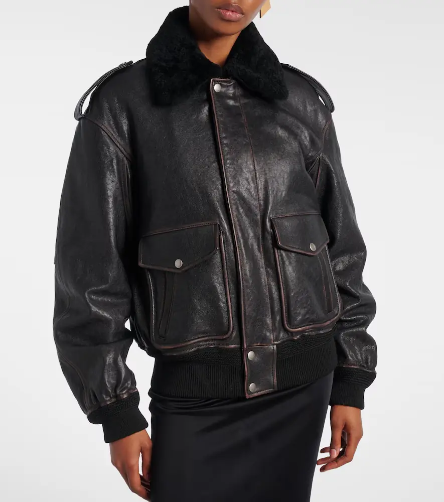 Saint Laurent Shearling-trimmed leather jacket | Thumbnail 2