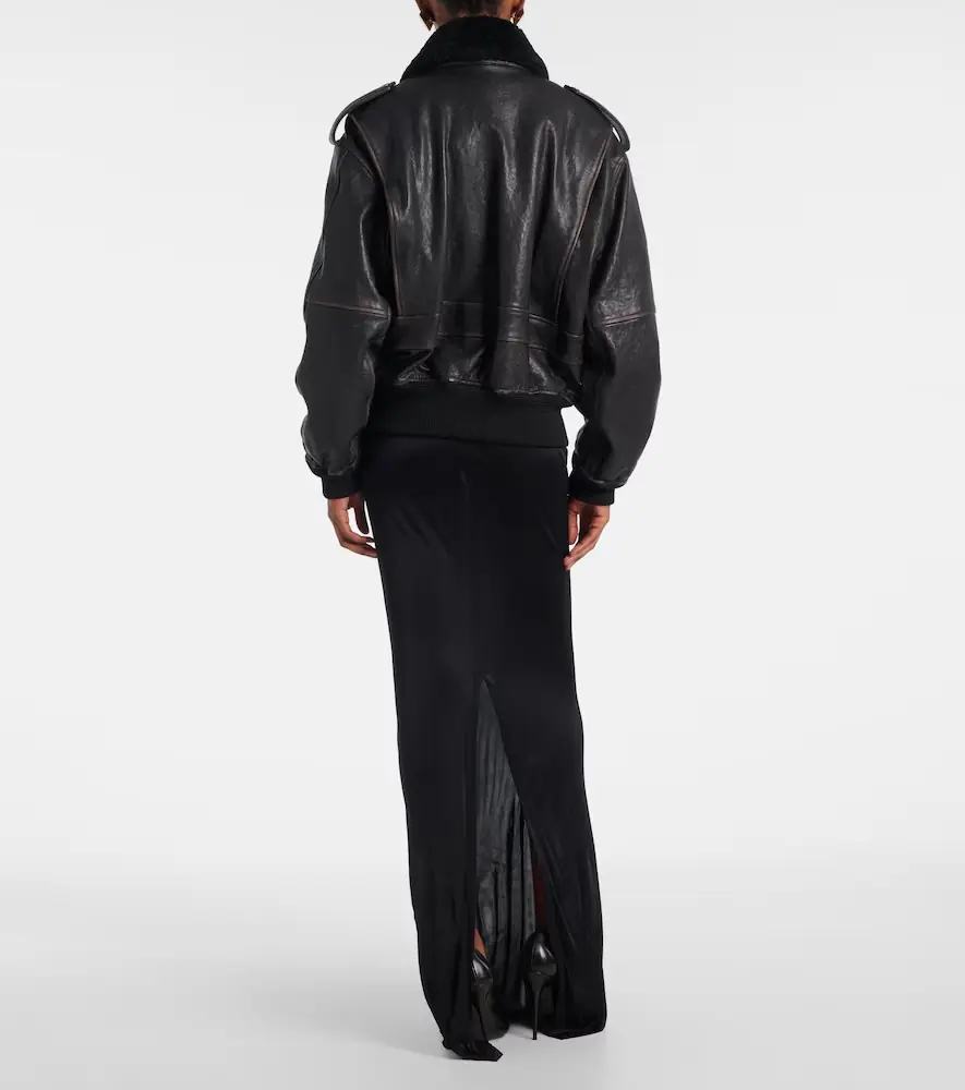 Saint Laurent Shearling-trimmed leather jacket | Thumbnail 3