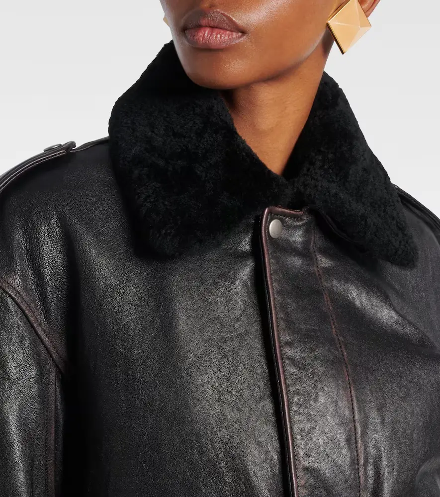 Saint Laurent Shearling-trimmed leather jacket | Thumbnail 6