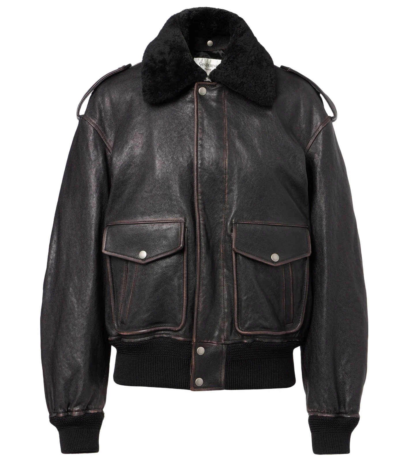 Shearling-trimmed leather jacket