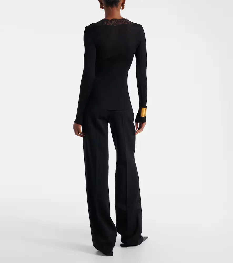 Saint Laurent Lace-trimmed semi-sheer silk top | Thumbnail 4 Saint Laurent Lace-trimmed semi-sheer silk top | Thumbnail 4
