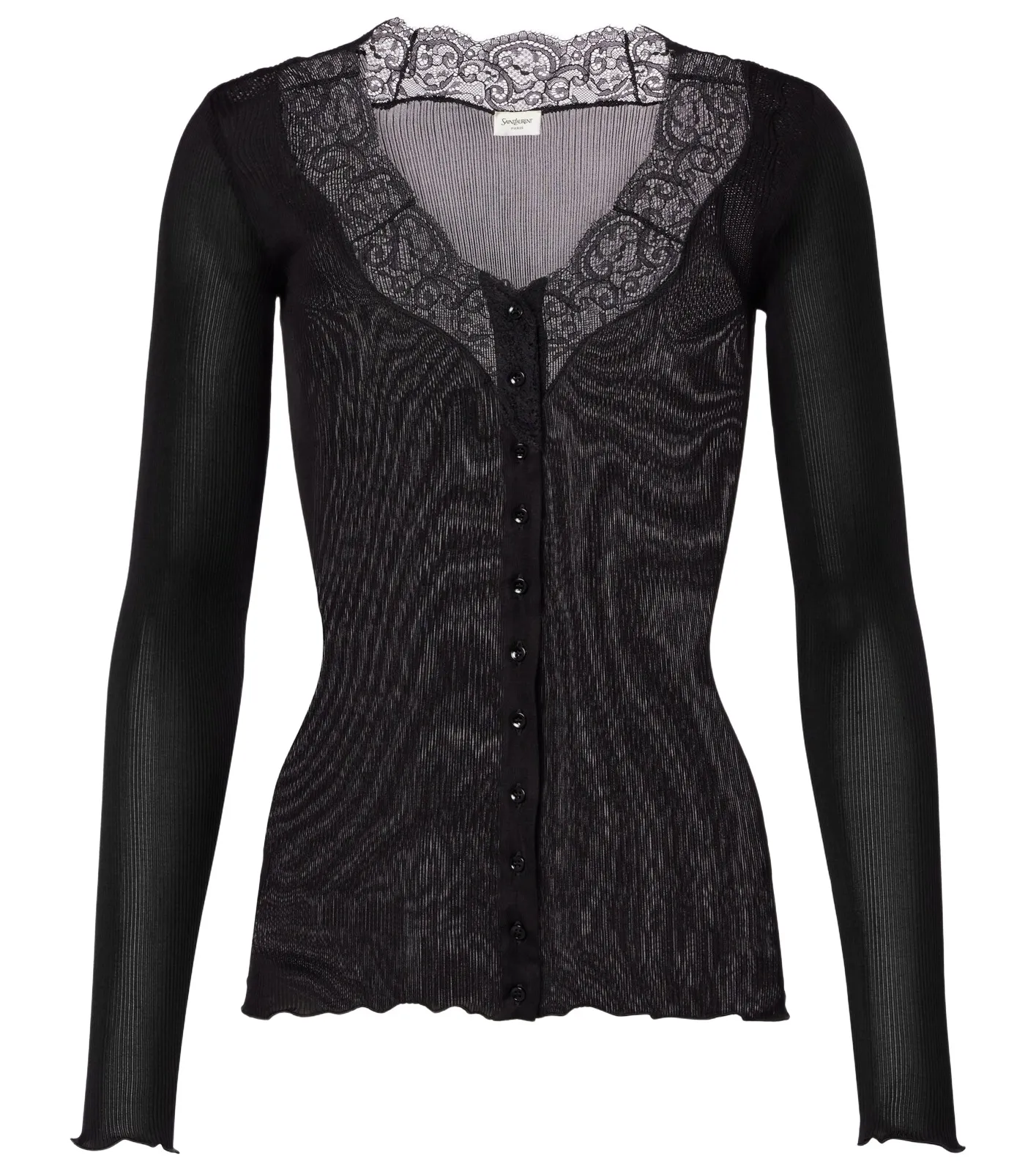 Saint Laurent Lace-trimmed semi-sheer silk top