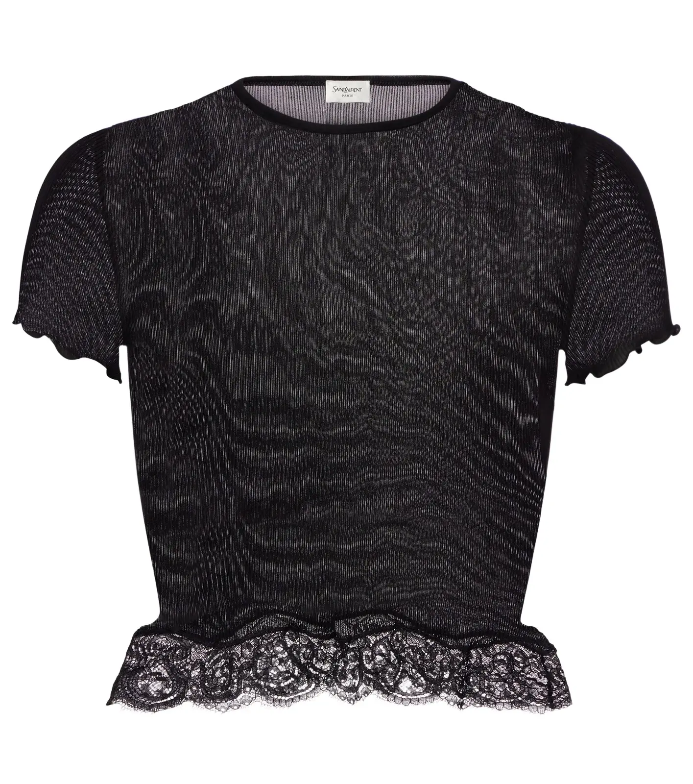 Lace-trimmed cropped silk T-shirt
