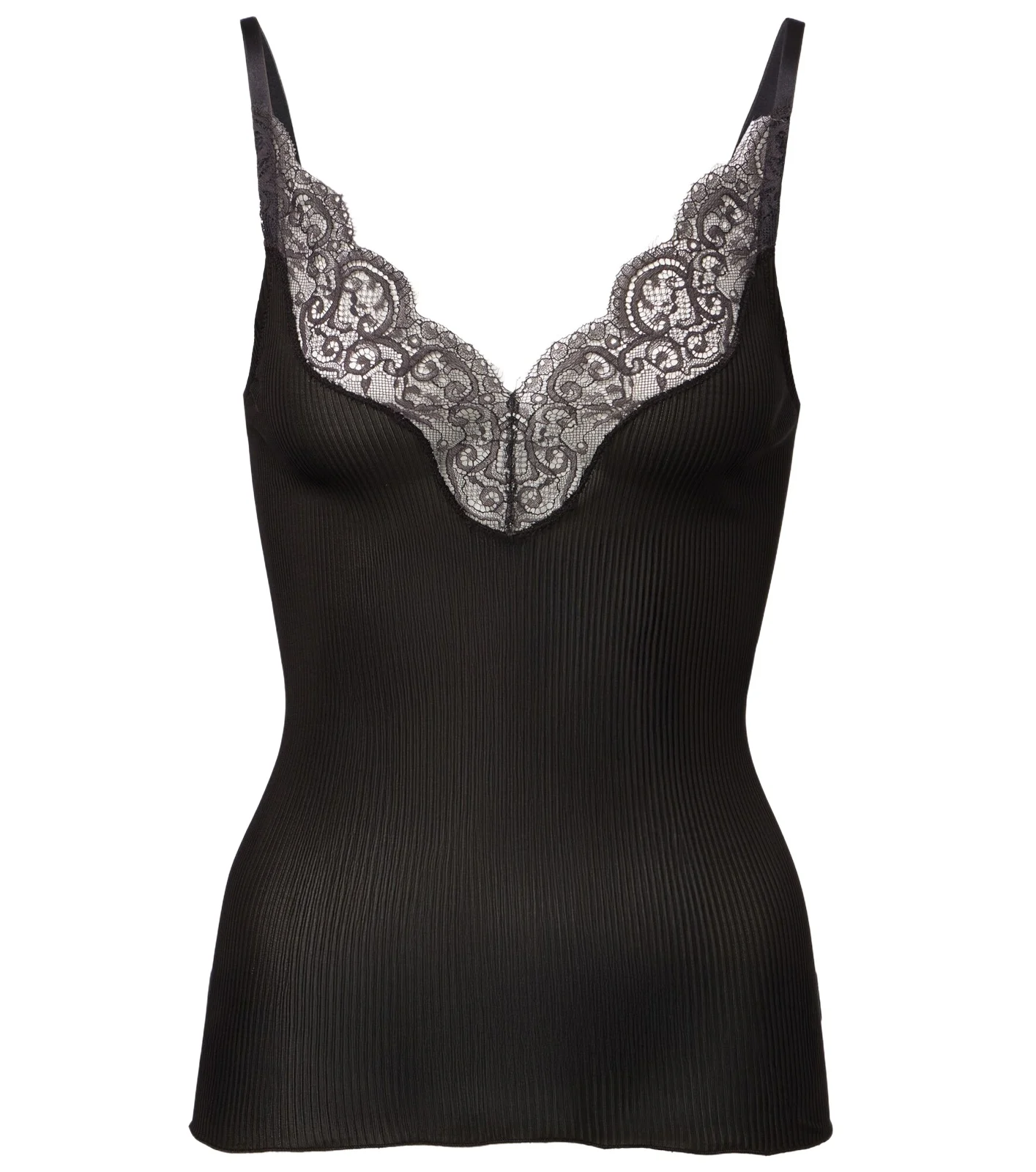 Saint Laurent Lace-trimmed ribbed-knit silk camisole