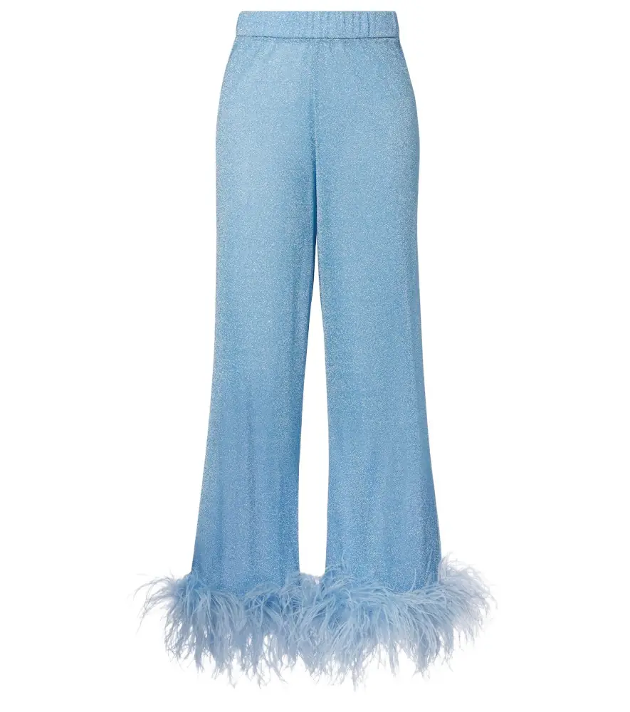 Oséree Oséree Lumière feather-trimmed wide-leg pants | Image 1 Oséree Oséree Lumière feather-trimmed wide-leg pants | Image 1
