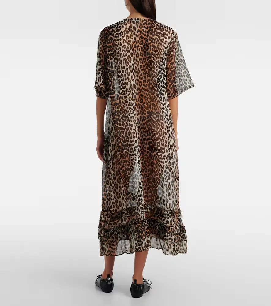 Ganni Leopard-print sheer chiffon midi dress | Thumbnail 4