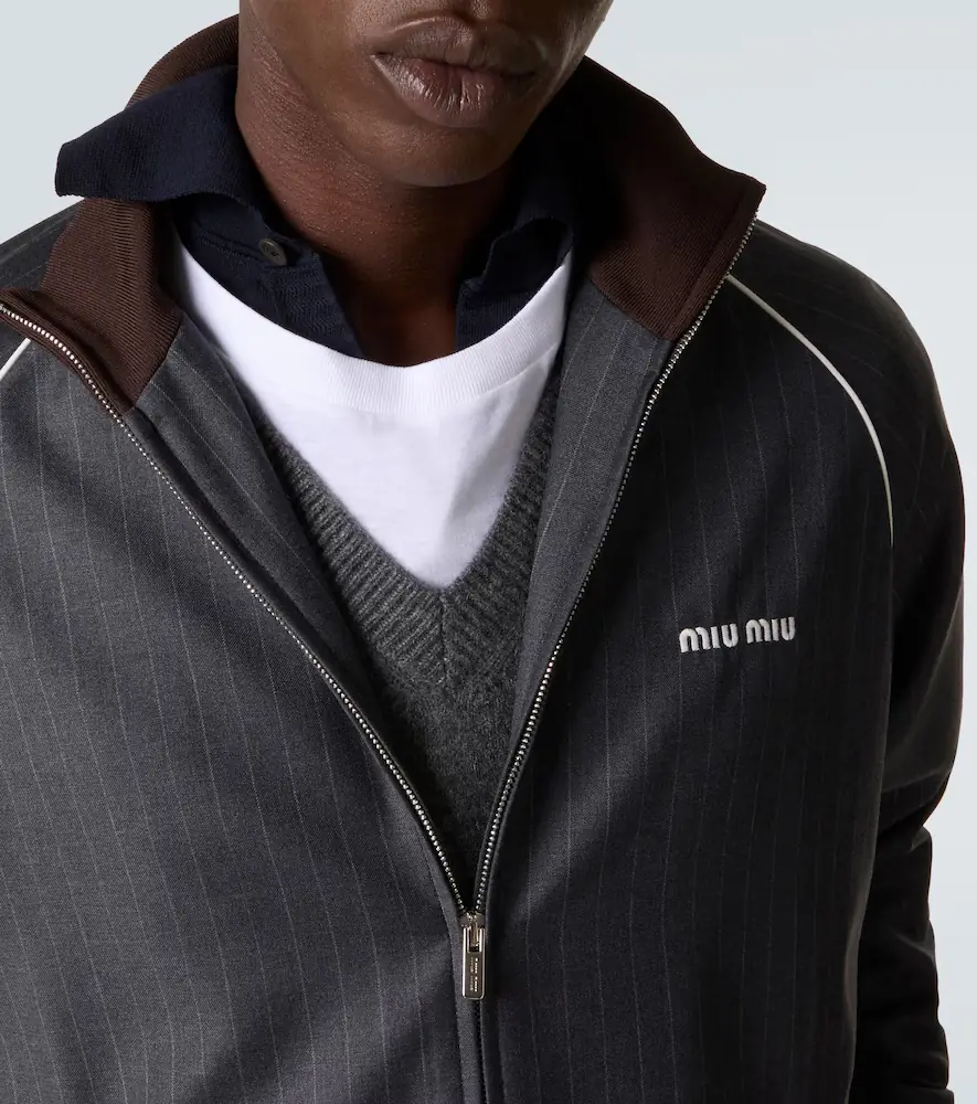 Miu Miu Logo pinstripe virgin wool track jacket | Thumbnail 6 Miu Miu Logo pinstripe virgin wool track jacket | Thumbnail 6