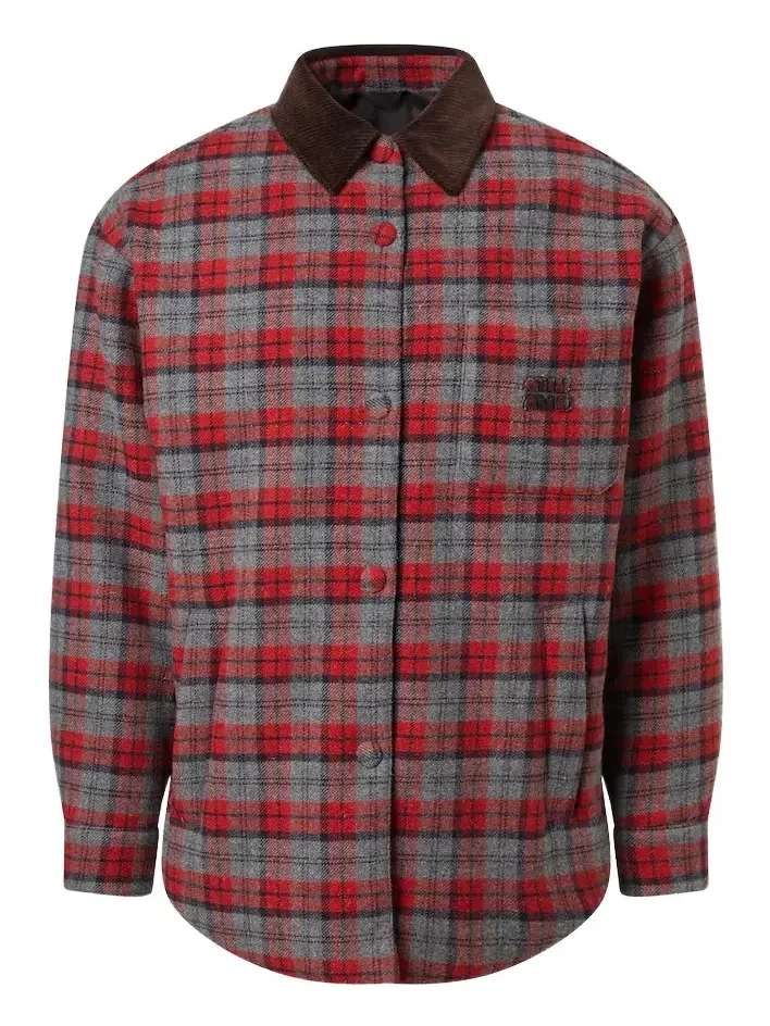 Miu Miu Plaid virgin wool down overshirt