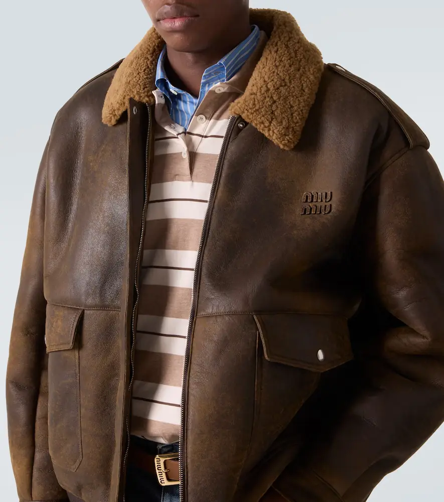 Miu Miu Shearling-lined leather blouson jacket | Thumbnail 3 Miu Miu Shearling-lined leather blouson jacket | Thumbnail 3