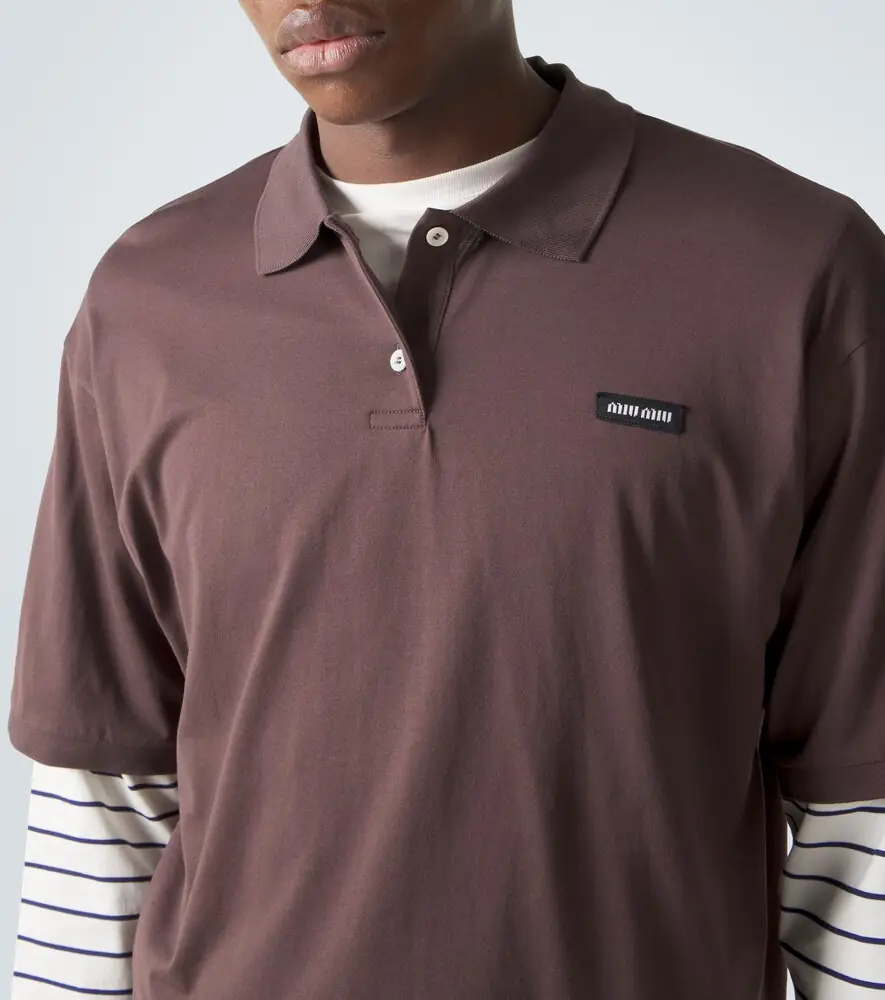 Miu Miu Layered striped cotton polo shirt | Thumbnail 3