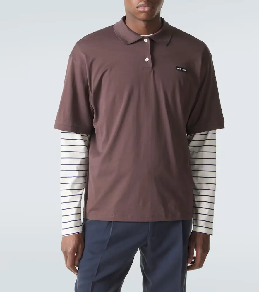 Miu Miu Layered striped cotton polo shirt | Thumbnail 4
