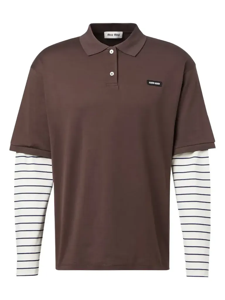 Layered striped cotton polo shirt Layered striped cotton polo shirt