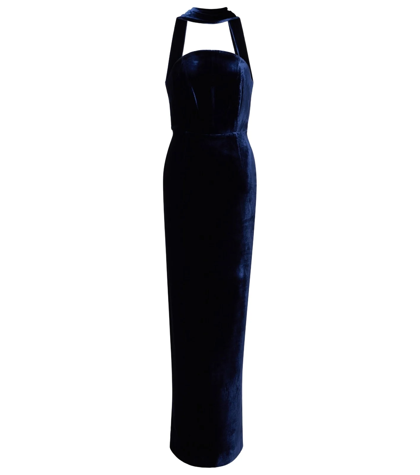 Scarf-detail velvet corset gown