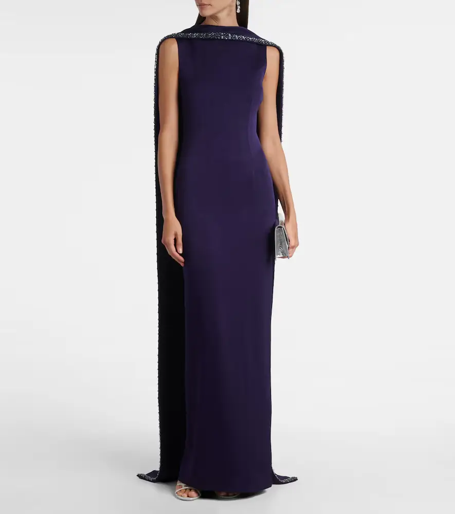 Roland Mouret Embellished caped satin crêpe gown | Thumbnail 2