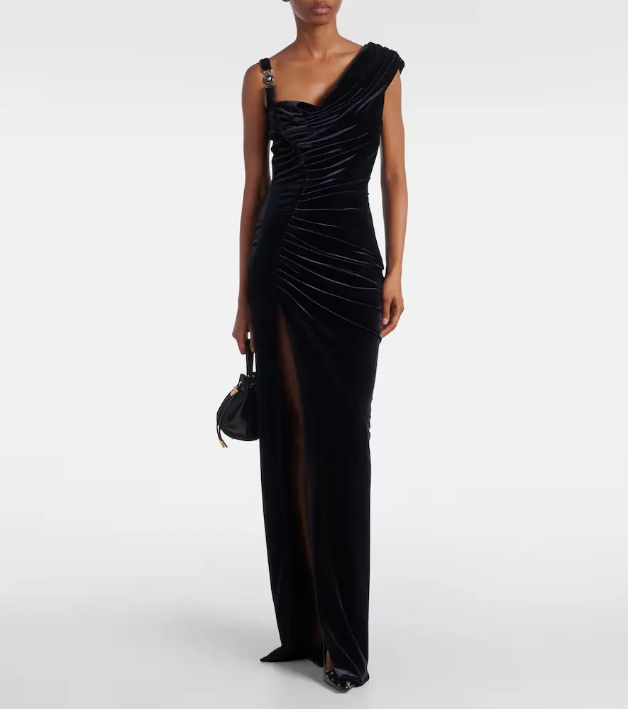 Versace Asymmetric gathered velvet gown | Thumbnail 2