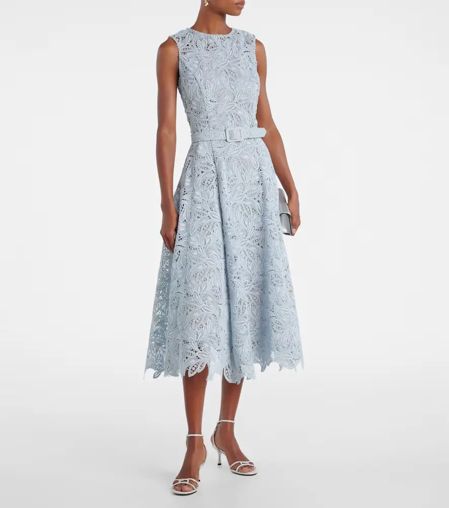 Oscar de la Renta Belted floral lace midi dress | Thumbnail 2