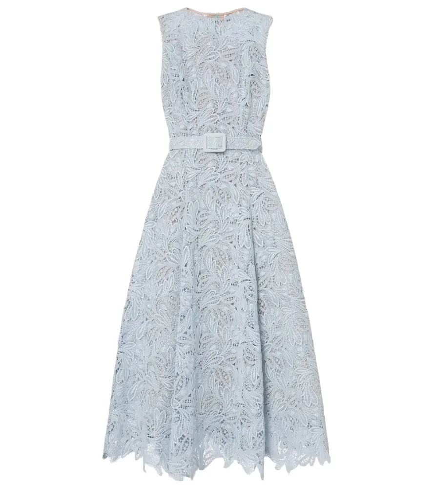 Oscar de la Renta Belted floral lace midi dress | Image 1 Oscar de la Renta Belted floral lace midi dress | Image 1