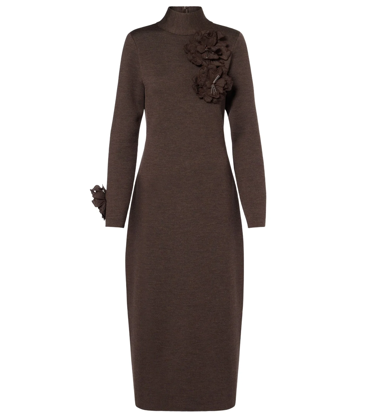 Floral-appliqué wool-blend midi dress