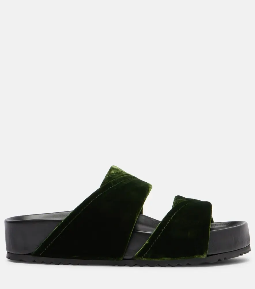 Dries Van Noten Leather-trimmed velvet slides | Thumbnail 4
