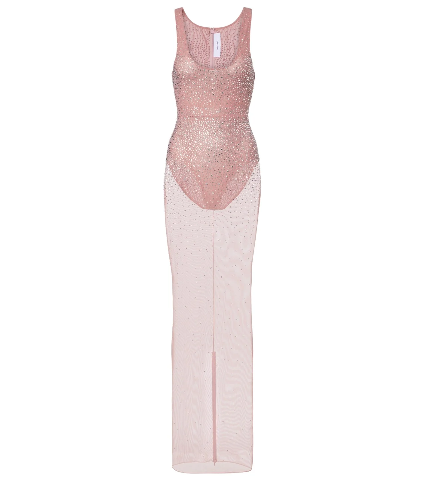 Crystal-embellished mesh maxi dress