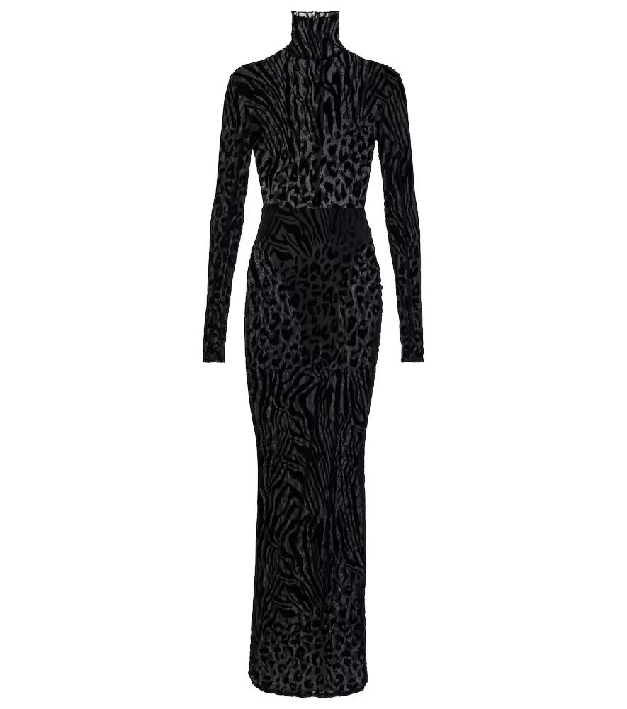 Sheer animal-print devoré maxi dress