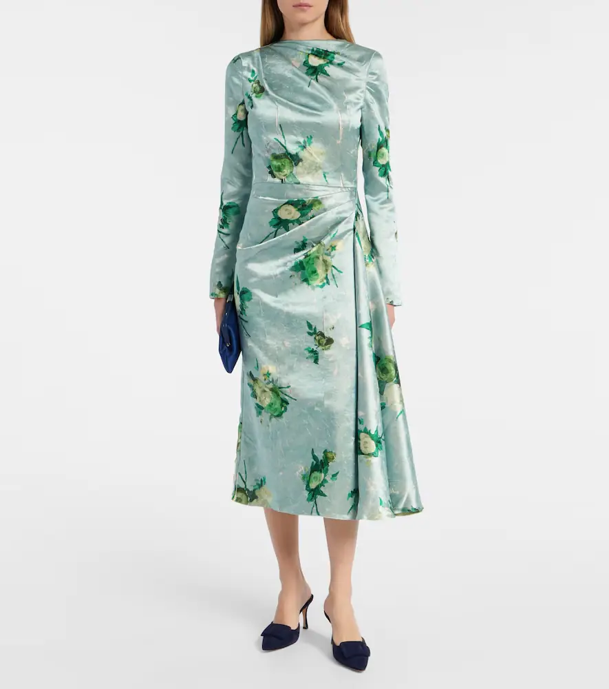 Erdem Draped floral satin midi dress | Thumbnail 3 Erdem Draped floral satin midi dress | Thumbnail 3