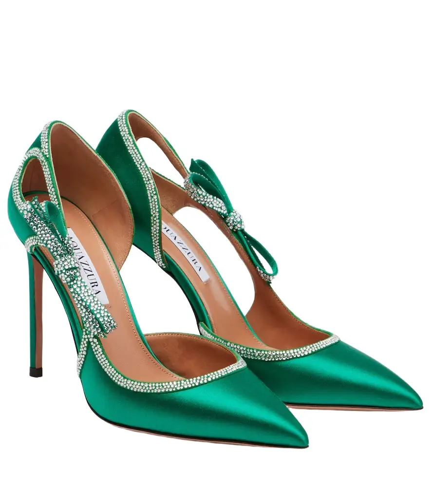 Aquazzura Soave Crystal 105 bow-detail satin pumps | Image 1 Aquazzura Soave Crystal 105 bow-detail satin pumps | Image 1