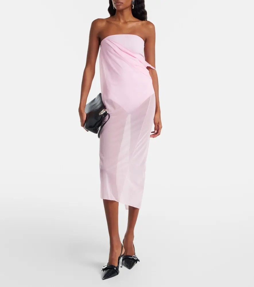 Courrèges Courrèges Draped sheer jersey crêpe midi dress | Thumbnail 3 Courrèges Courrèges Draped sheer jersey crêpe midi dress | Thumbnail 3