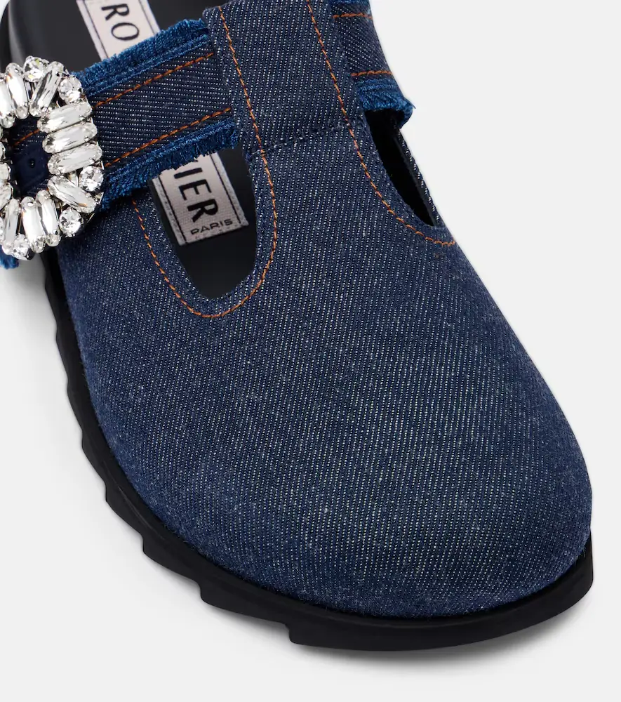 Roger Vivier Slidy Viv' embellished denim mules | Thumbnail 3