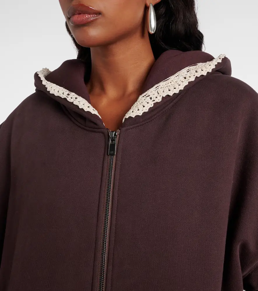 Magda Butrym Crochet-trimmed cotton zip-up hoodie | Thumbnail 5 Magda Butrym Crochet-trimmed cotton zip-up hoodie | Thumbnail 5