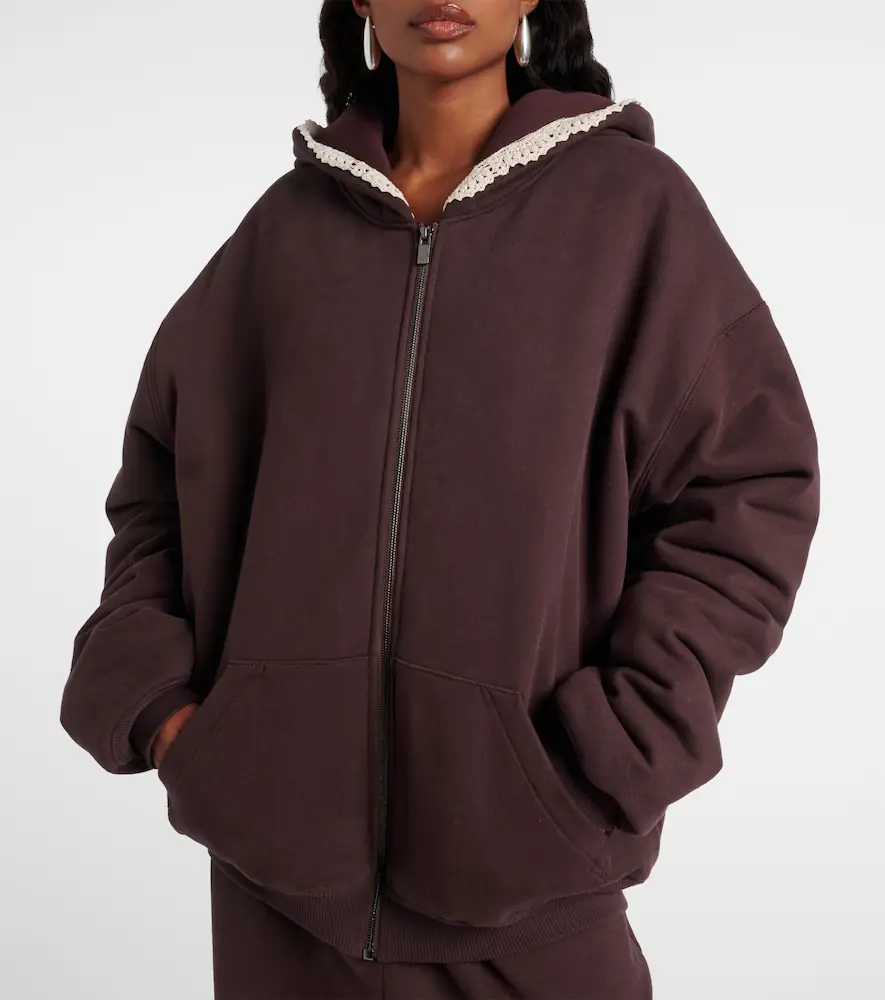 Magda Butrym Crochet-trimmed cotton zip-up hoodie | Thumbnail 6 Magda Butrym Crochet-trimmed cotton zip-up hoodie | Thumbnail 6