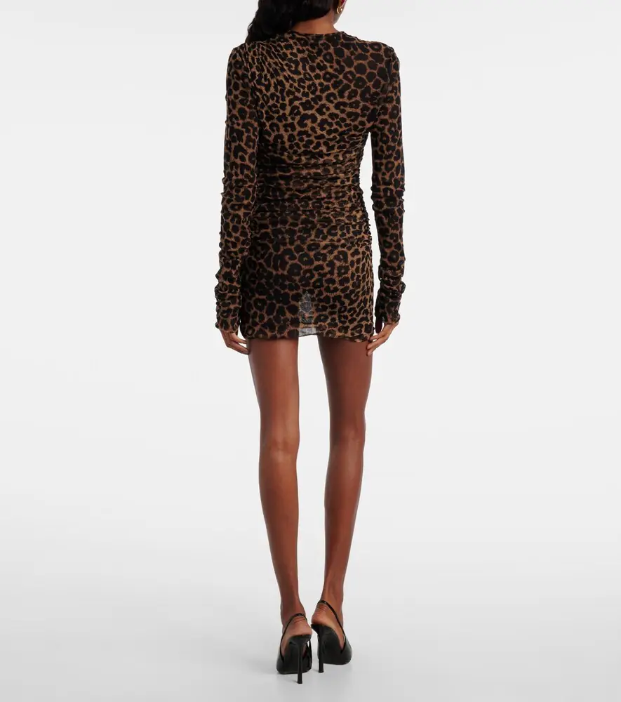 Saint Laurent Leopard-print ruched tulle minidress | Thumbnail 4