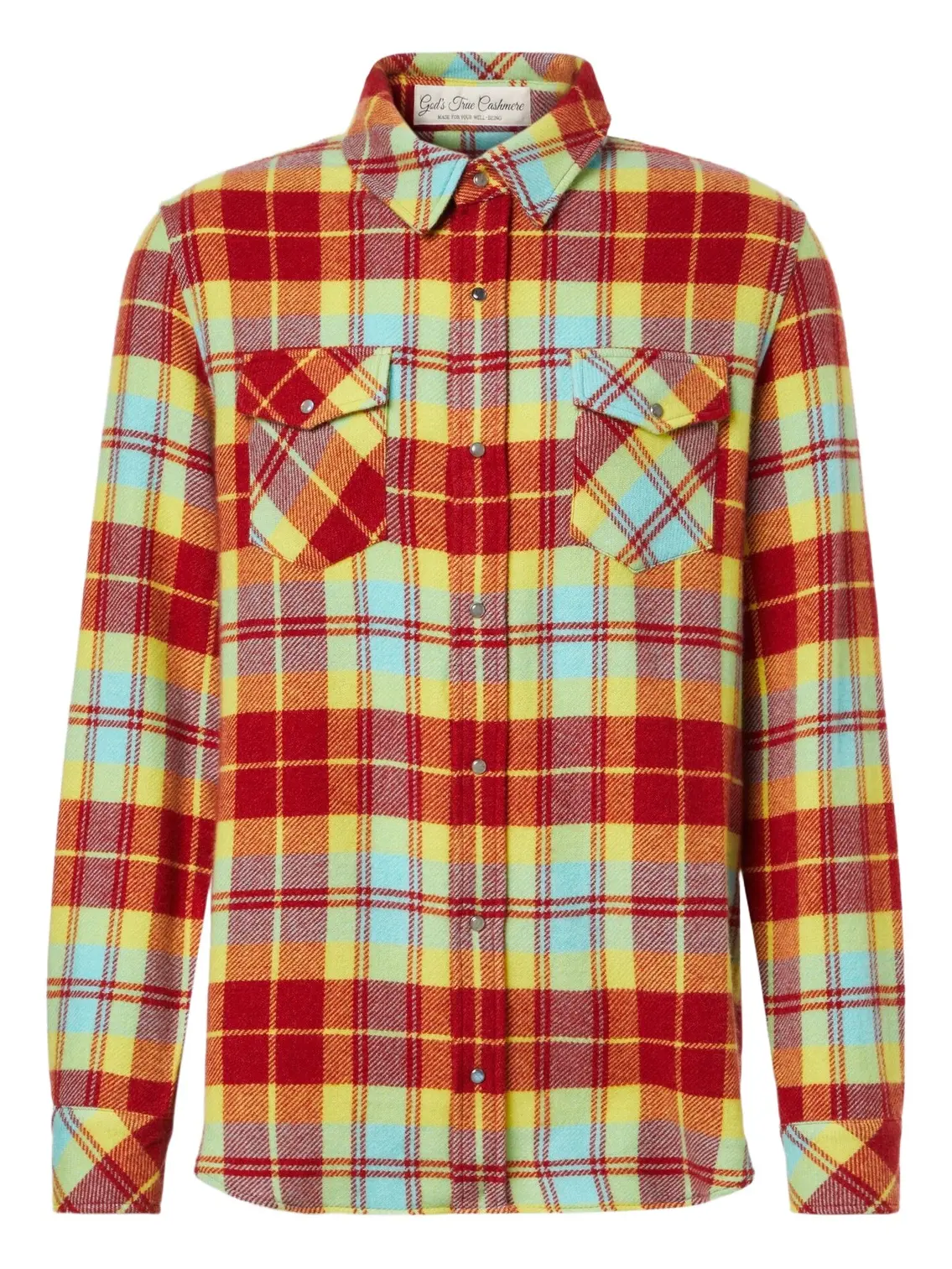 Plaid cashmere shirt with labradorite
