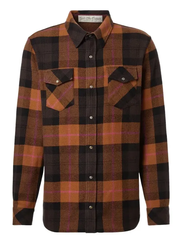 Plaid cashmere shirt with sunstone Plaid cashmere shirt with sunstone