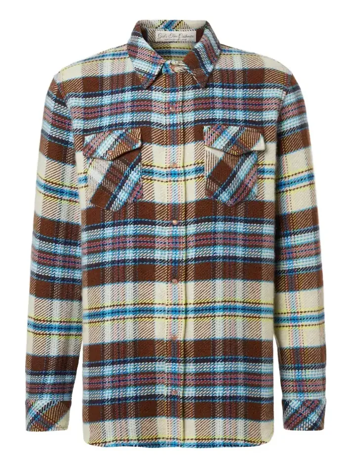 Plaid cashmere shirt with sunstone Plaid cashmere shirt with sunstone