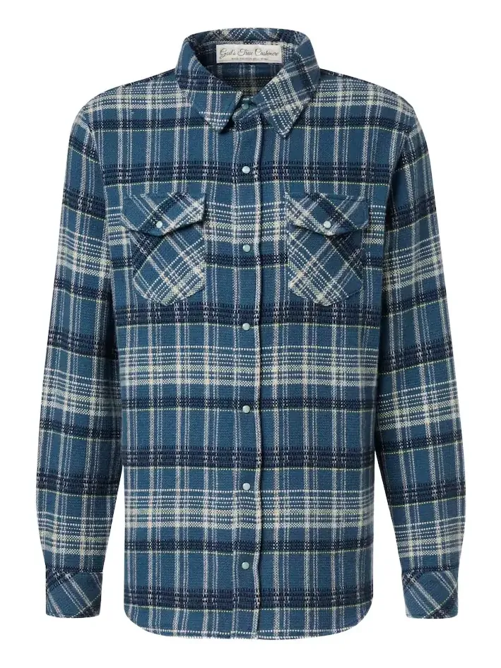 Fantasia plaid cashmere shirt with emerald Fantasia plaid cashmere shirt with emerald