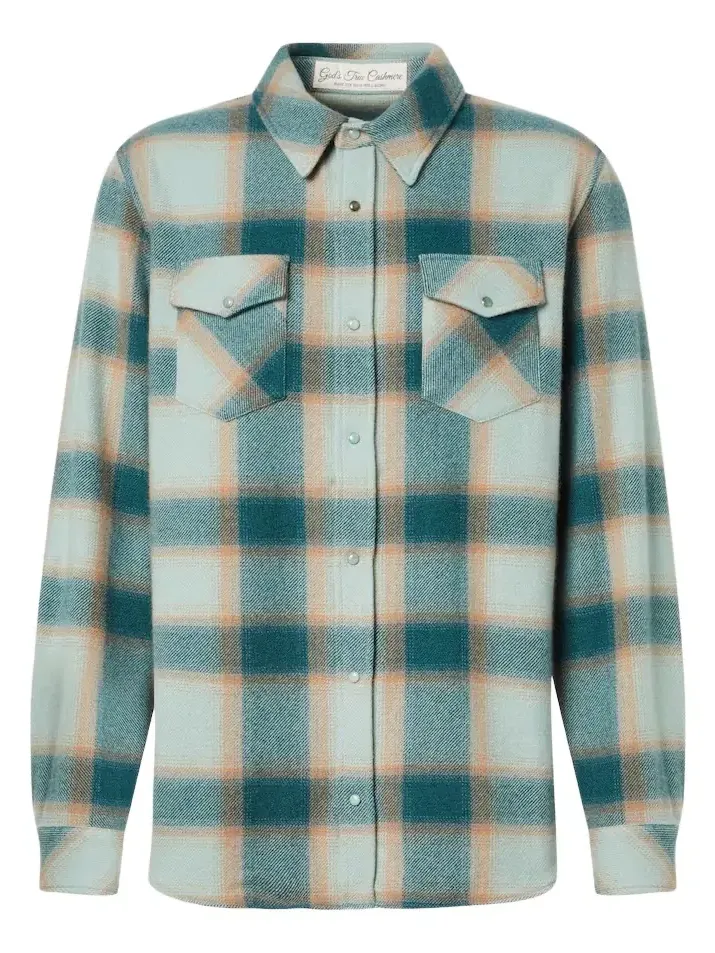 Shadow plaid cashmere shirt with emerald Shadow plaid cashmere shirt with emerald