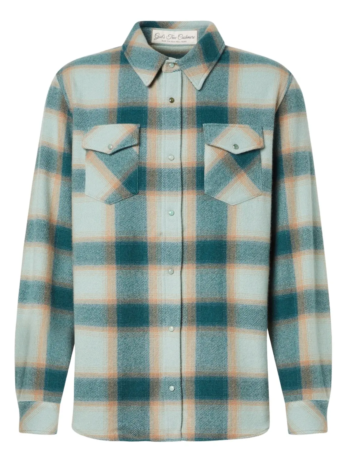 God’s True Cashmere Shadow plaid cashmere shirt with emerald