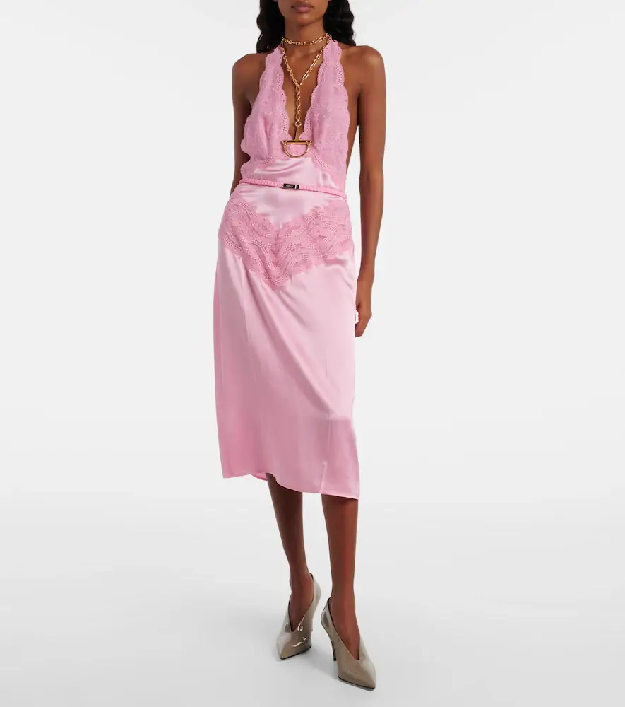 Gucci Lace-trimmed silk satin midi dress | Thumbnail 2