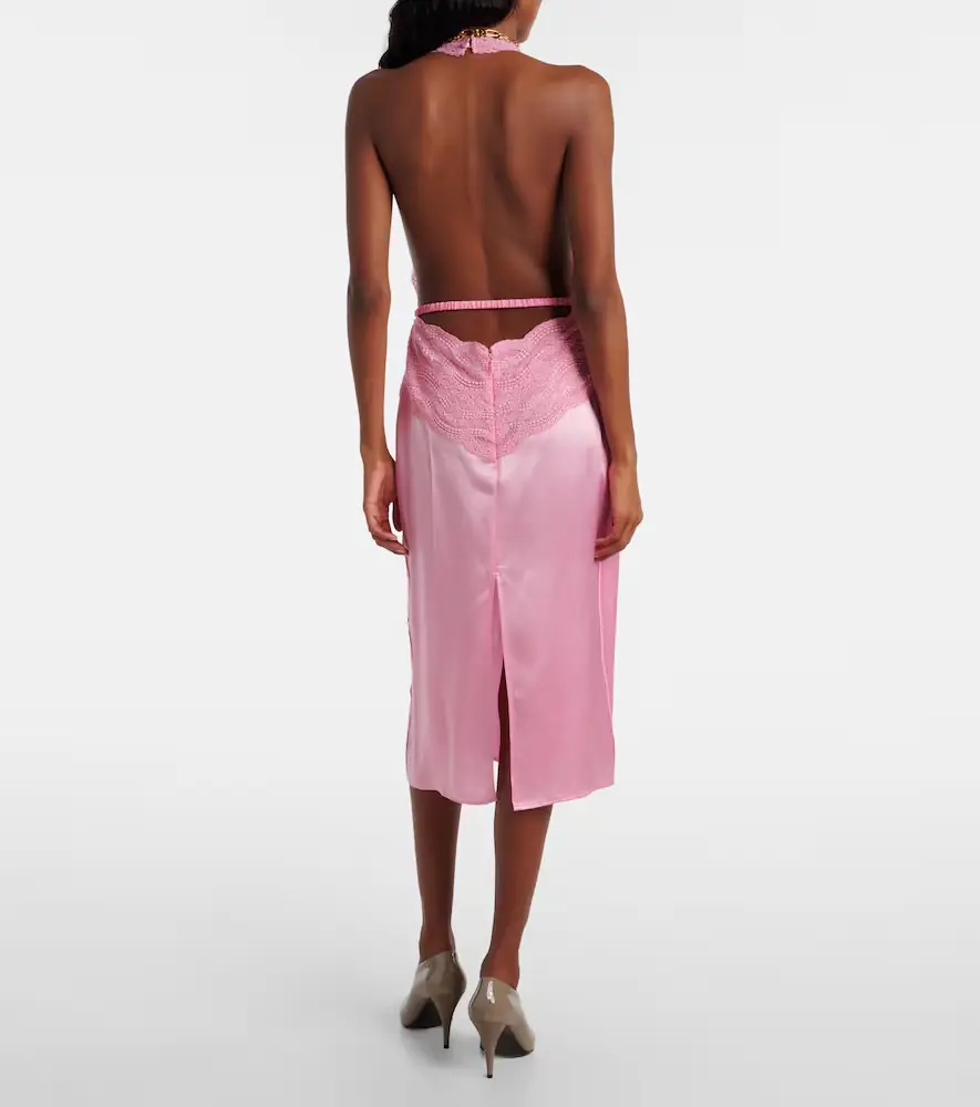 Gucci Lace-trimmed silk satin midi dress | Thumbnail 4