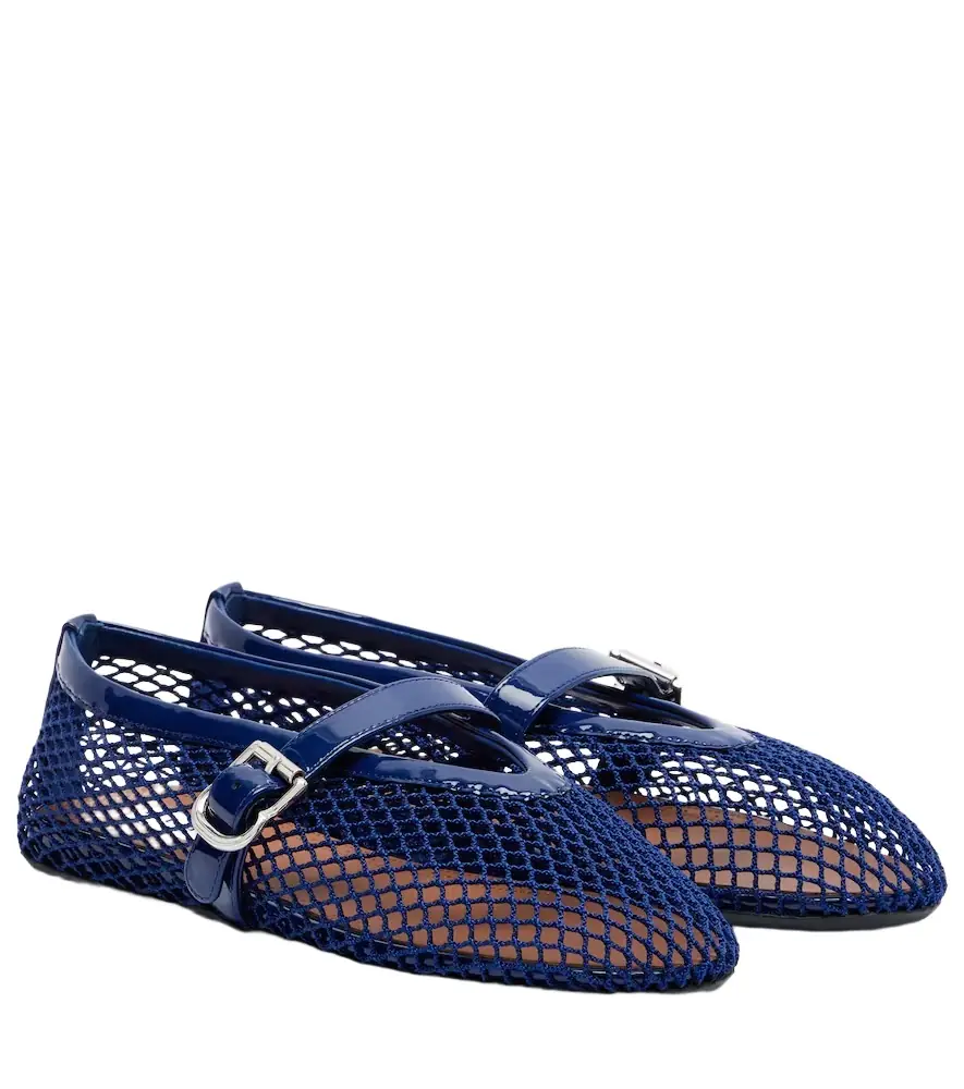 Alaïa Leather-trimmed fishnet ballet flats