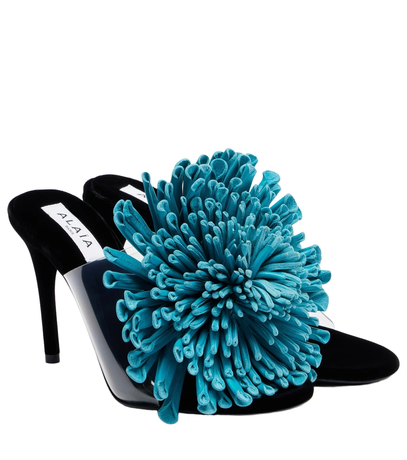 ALAÏA ALAÏA 90 floral-appliqué leather and PU mules