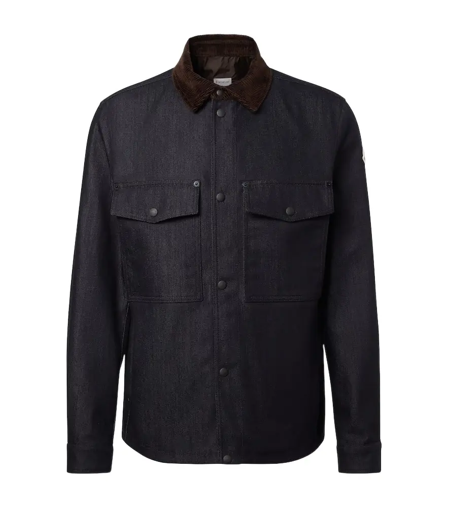 Moncler Corduroy-trimmed denim shirt jacket | Image 1 Moncler Corduroy-trimmed denim shirt jacket | Image 1