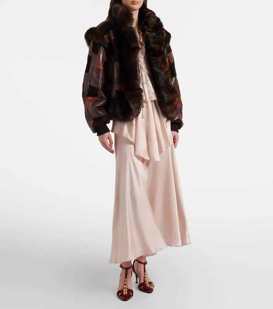 Chloe Chloé Shearling-trimmed leather bomber jacket | Thumbnail 3 Chloe Chloé Shearling-trimmed leather bomber jacket | Thumbnail 3